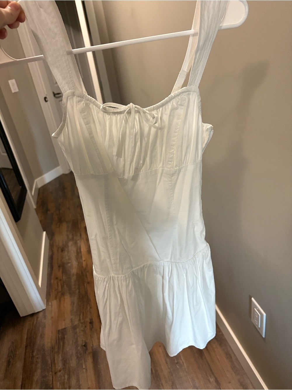 White Square-Neck Mini Dress with Tie Detail - Picture 4 of 5